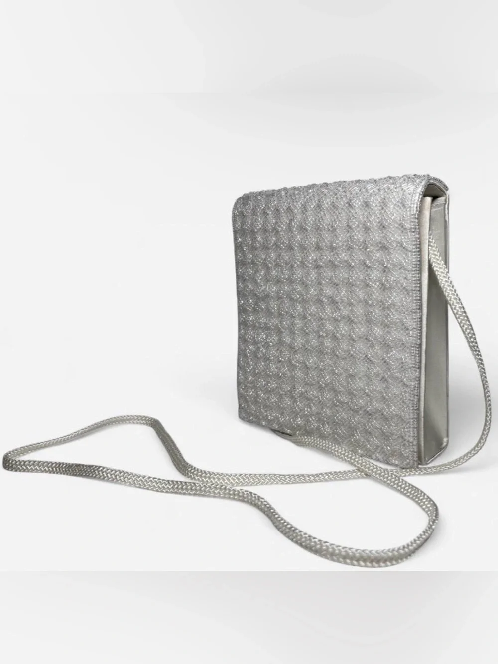 Vintage White Satin and Beaded Square Formal Shoulder Bag